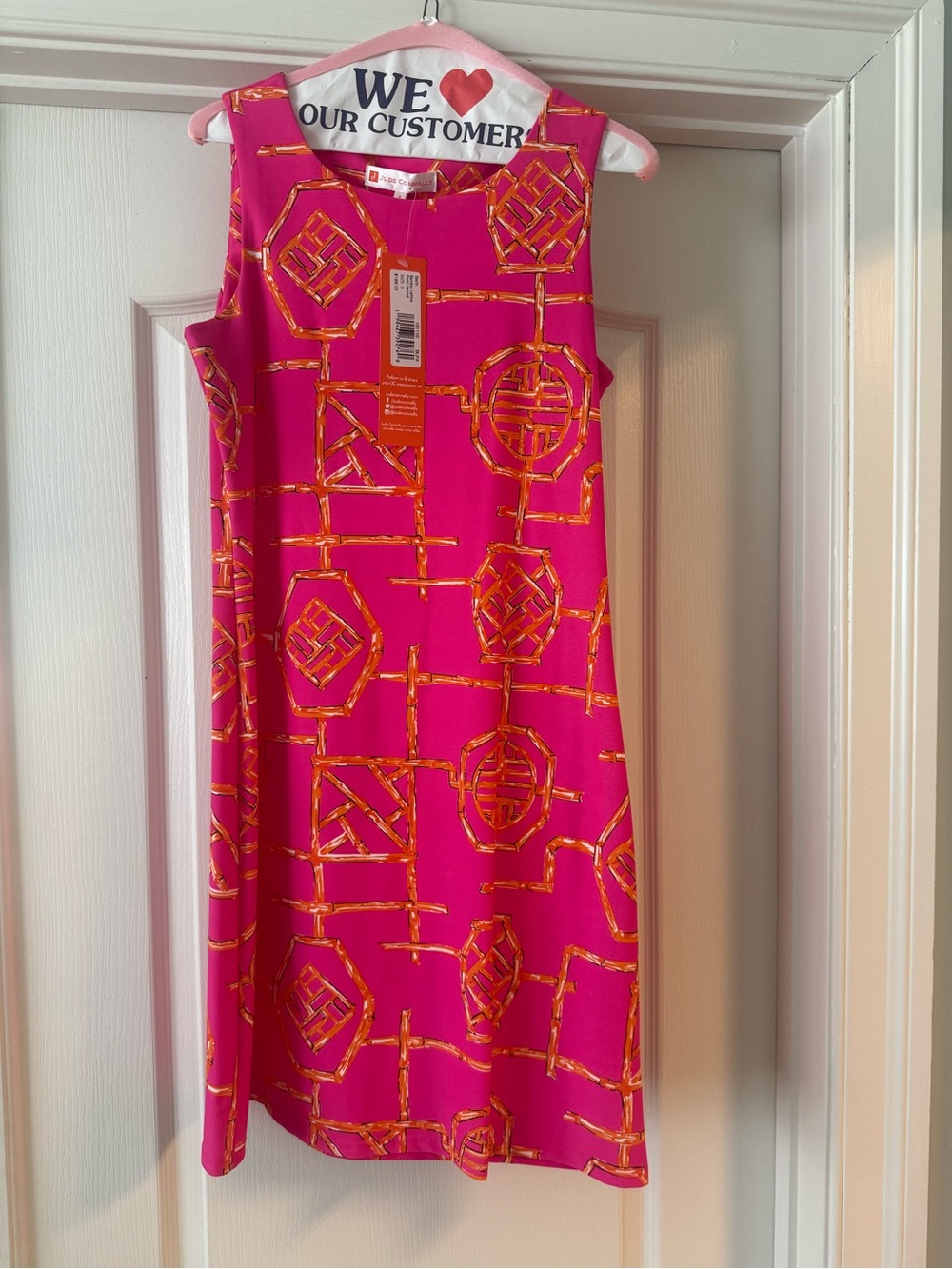 Jude Connally Hot Pink and Gold Geometric Shift Dress